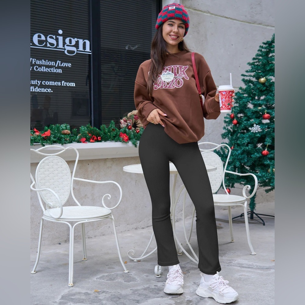 OQQ High-Waisted Black and Coffee Brown Yoga Flare Pants NWT 2-Pack size: Large - Picture 4 of 6